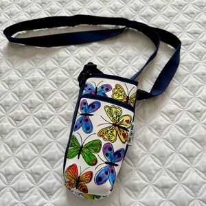 Brighton Garden Wings Water Bottle Holder Multicolor Butterfly Print Bag